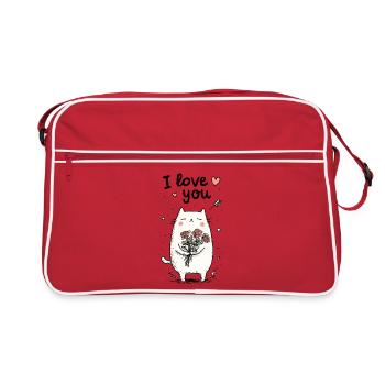 Cuddly cat with rose heart - Retro Bag - red/white - Front