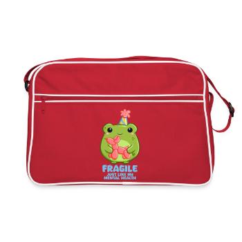 Achtung zerbrechlich Frosch mit Partyhut - Retro Tasche - Rot/Weiß - Vorne