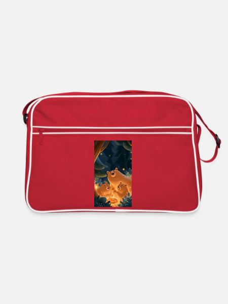 Lagerfeuer Bärenfreundschaft - Retro Tasche - Rot/Weiß