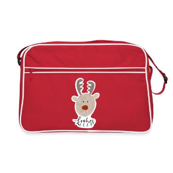Frohes Fest Rentier Sticker - Retro Tasche - Rot/Weiß - Vorne