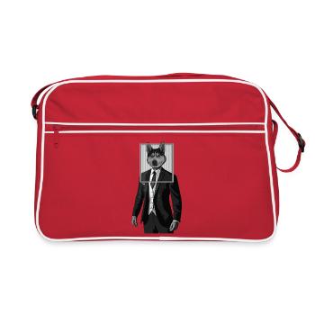 Husky Hund mit Anzug Kleidung im Bilderrahmen - Retro Tasche - Rot/Weiß - Vorne
