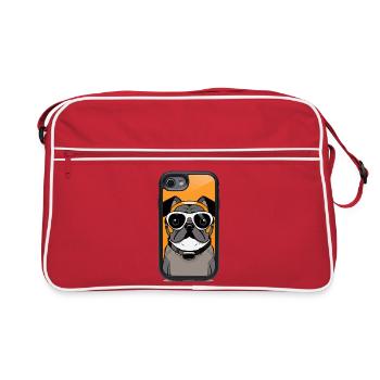 Dog in helmet and diving goggles - Retro Bag - red/white - Front