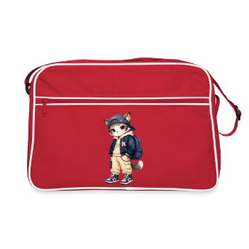 Cat streetwear blue hood - Retro Bag - red/white - Front