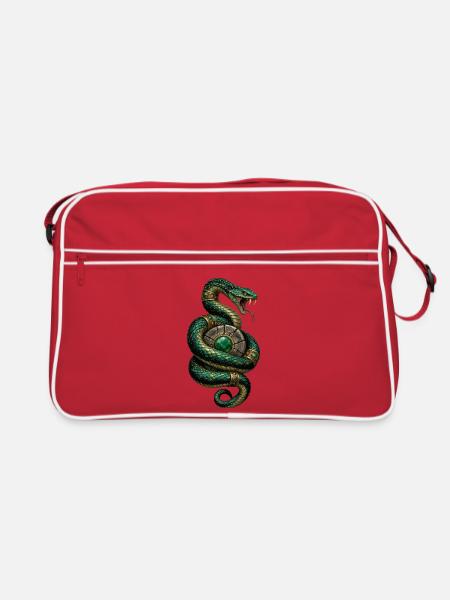 Grüne Schlange mit Schmuckkugel - Retro Tasche - Rot/Weiß
