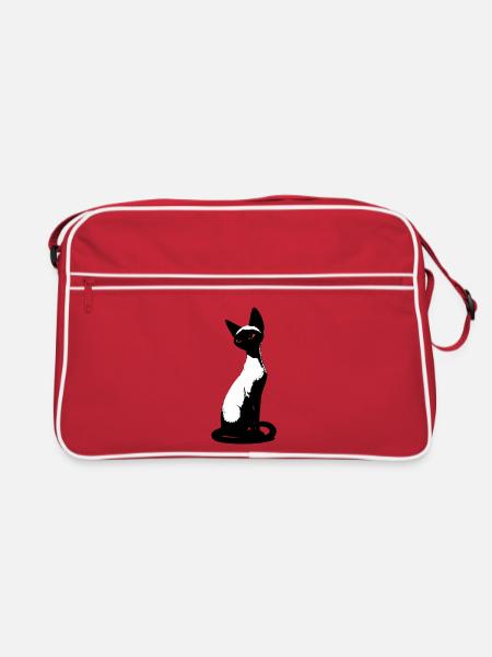 Elegante Siamkatze – Minimalistische Kunst & Eyes Oran - Retro Tasche - Rot/Weiß