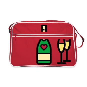 oder Sekt zum Valentinstag - Retro Tasche - Rot/Weiß - Vorne