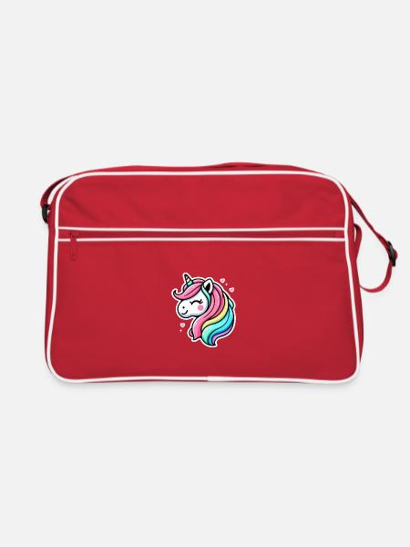 Unicorn Comic Rainbow Hearts - Retro Bag - red/white - Front