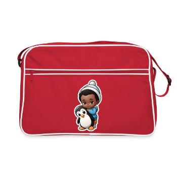 Enfant mignon avec illustration de pingouin - Sac Retro - rouge/blanc - Devant