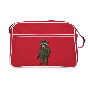 Élégant chef de la mafia raton laveur en costume avec un chapeau - Sac Retro - rouge/blanc - Devant