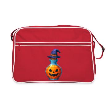 Low-Poly-Kürbis in einem Hexenfläschchen - Retro Tasche - Rot/Weiß - Vorne