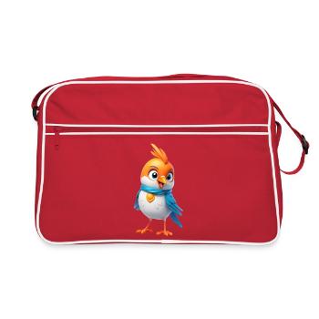 Oiseau coloré avec écharpe – Dessin de dessins animés - Sac Retro - rouge/blanc - Devant