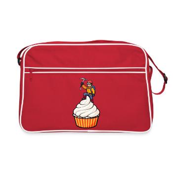 Mountaineer on Cupcake – Funny Cartoon Motif - Retro Bag - red/white - Front