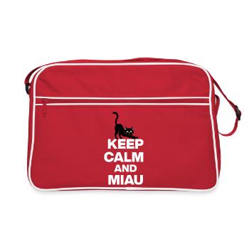 KEEP CALM AND MIAU! KATZENLIEBE CATLOVE weiß - Retro Tasche - Rot/Weiß - Vorne
