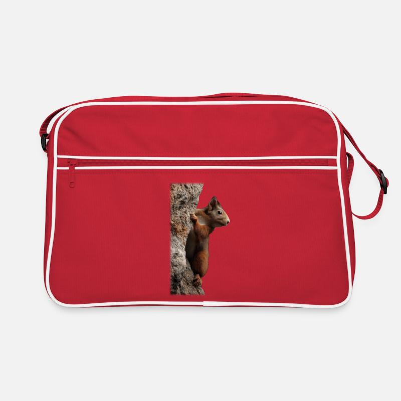 Neugieriges Eichhörnchen am Baumstamm Retro Tasche