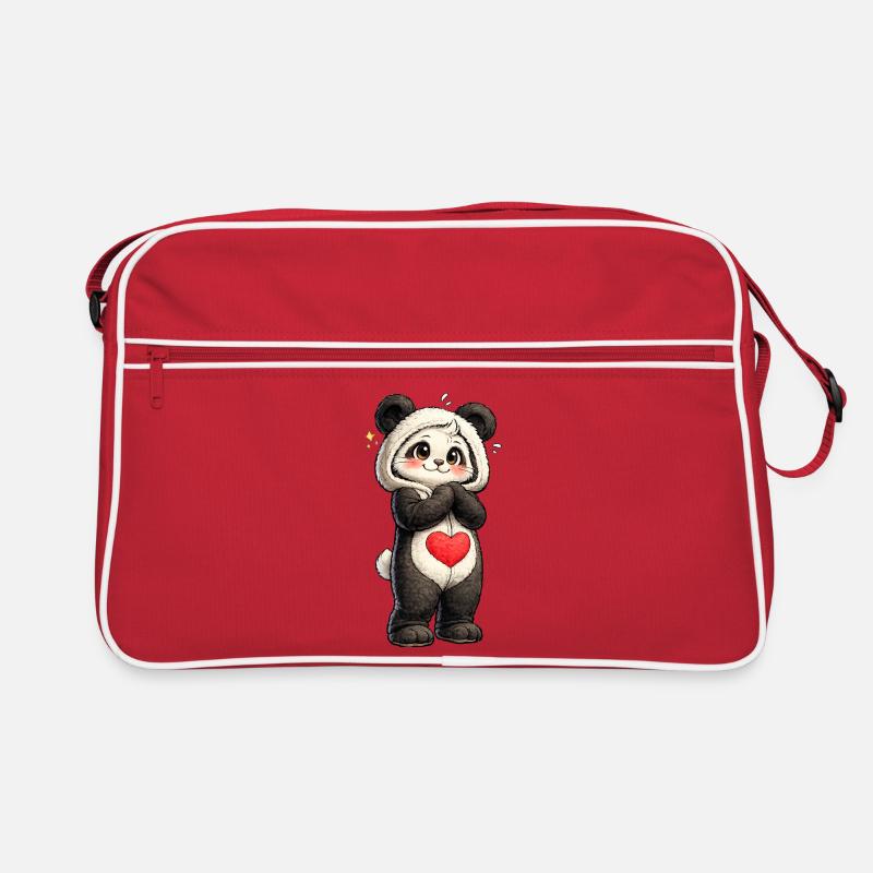 Shy panda with red heart Retro Bag