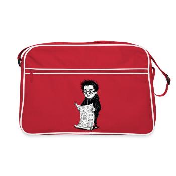 Sad boy reading black newspaperwhite - Retro Bag - red/white - Front