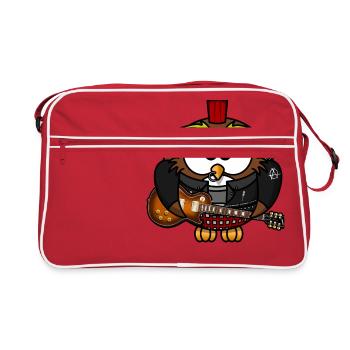 Owl as punk with guitar - Retro Bag - red/white - Front