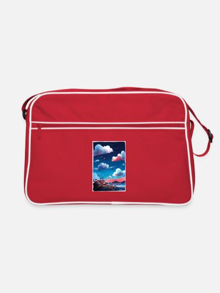 Nacht über der Küstenstadt - Retro Tasche - Rot/Weiß