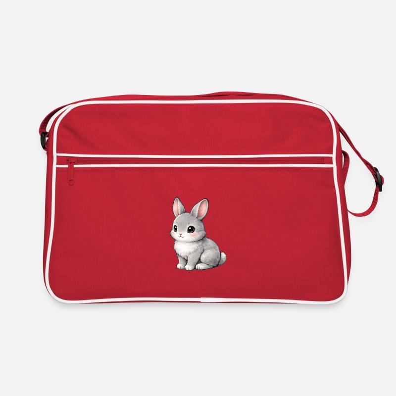 Gray Bunny Illustration Retro Bag