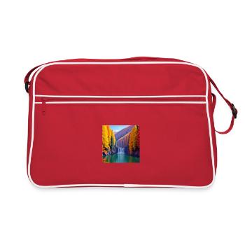 Waterfall Autumn Golden Forest - Retro Bag - red/white - Front