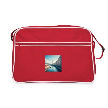 Uhrturm und Europäischer Stadtkanal - Retro Tasche - Rot/Weiß - Vorne