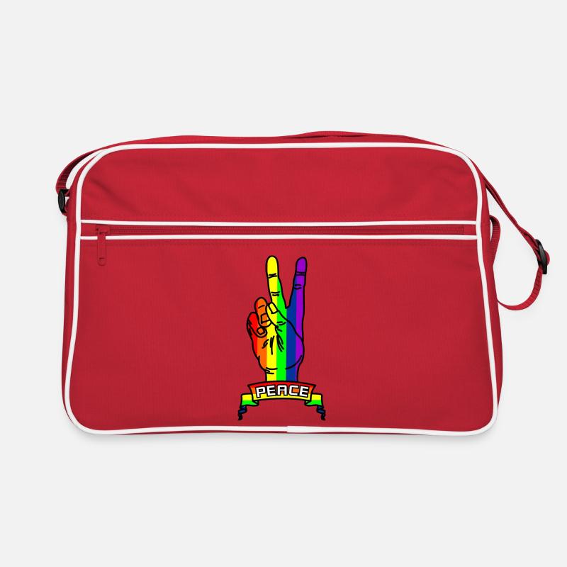 Rainbow peace logo hand with peace sign - Retro Bag - red/white