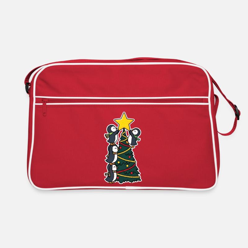 Pinguine schmücken Weihnachtsbaum - Retro Tasche - Rot/Weiß