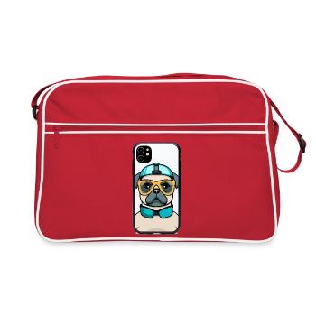 Pug mit Schnorchel und Brille - Retro Tasche - Rot/Weiß - Vorne