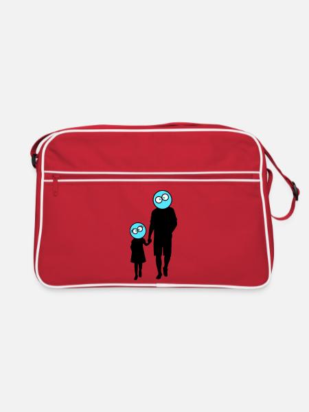 Familie Silhouette Liebe Kinder Eltern Mama Papa - Retro Tasche - Rot/Weiß - Vorne
