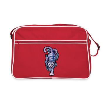 Lavendelfarbene blühende Katze in Blüte - Retro Tasche - Rot/Weiß - Vorne