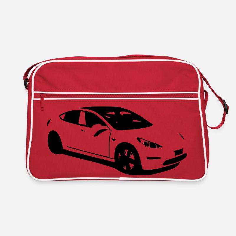 Elektroauto Tesla Model 3 electric car - Retro Tasche - Rot/Weiß