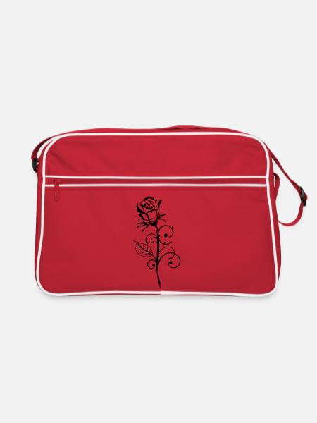 Beautiful rose with leaf - Retro Bag - red/white - Front