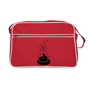 Dampfender Scheißhaufen mit Fliegen - einfärbbar - Retro Tasche - Rot/Weiß - Vorne