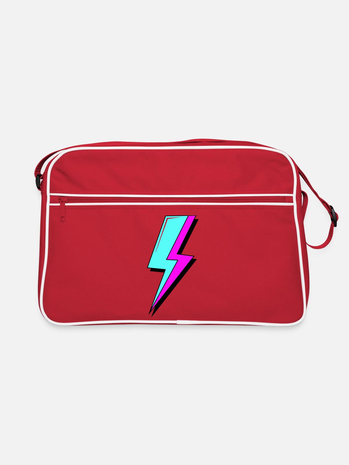 Psychedelic Neon Lightning - Retro Bag - red/white - Front