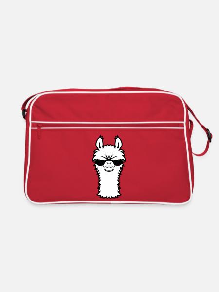 Lama Wütend Cool Sonnenbrille Pelzig Alpaka Sauer - Retro Tasche - Rot/Weiß - Vorne