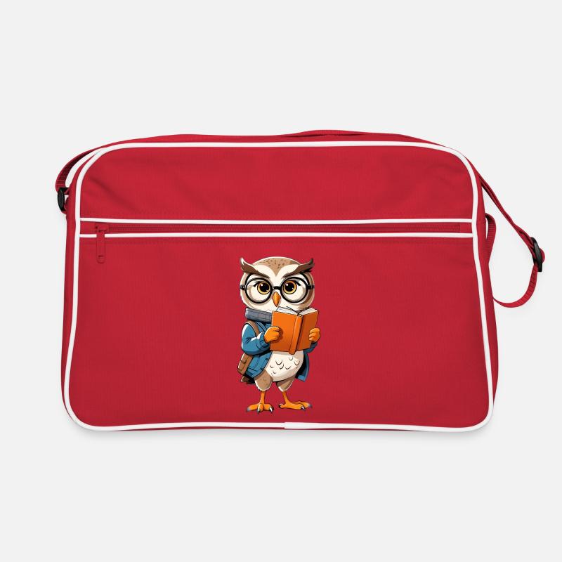 Lernende Eule mit Brille liest Buch Retro Tasche
