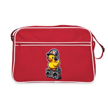 DJ-Ente mit Kopfhörern - Retro Tasche - Rot/Weiß - Vorne