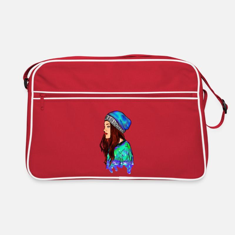 Bunte Illustration einer Frau mit Mütze - Retro Tasche - Rot/Weiß