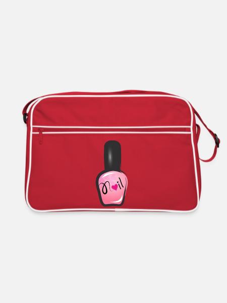 rosa Nagellack im Graffiti Stil mit Herz - Retro Tasche - Rot/Weiß - Vorne