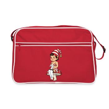 Leprechaun-Mädchen mit Kaninchen - Retro Tasche - Rot/Weiß - Vorne