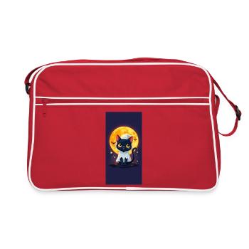 Moonlight Cat in Ghost Cloak - Retro Bag - red/white - Front