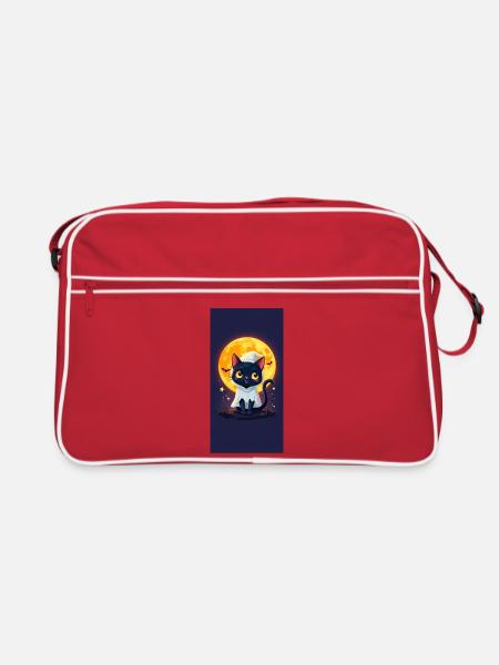 Moonlight Cat in Ghost Cloak - Retro Bag - red/white - Front