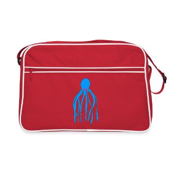 Blauer Cartoon-Oktopus mit pinken Augen - Retro Tasche - Rot/Weiß - Vorne