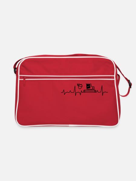 Bauarbeiter T-Shirt · Heartbeat · Bagger · Kran - Retro Tasche - Rot/Weiß