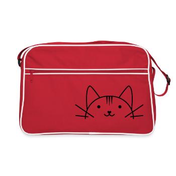 Süßer Katzenkopf comic Stil - Retro Tasche - Rot/Weiß - Vorne