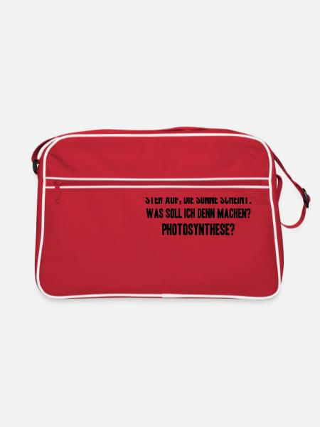 PHOTOSYNTHESE ?! Lustiger Spruch für Schlafmüzen - Retro Tasche - Rot/Weiß - Vorne