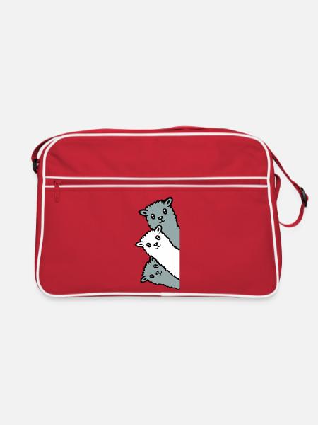 3 Alpacas Llamas Looking Curious Animal Heads Joy - Retro Bag - red/white - Front