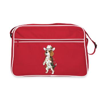 Funny Beagle Christmas Mistletoe Cartoon - Retro Bag - red/white - Front