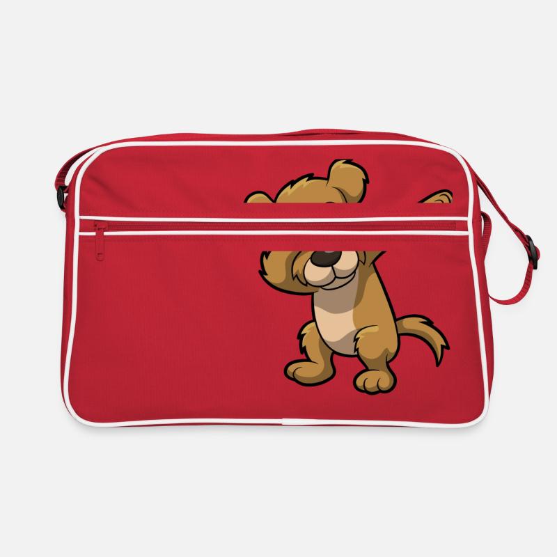Dabbing Hund lustig Geschenk Kind Geburtstag - Retro Tasche - Rot/Weiß