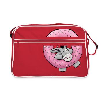 Cuddly donkey with donut - Retro Bag - red/white - Front